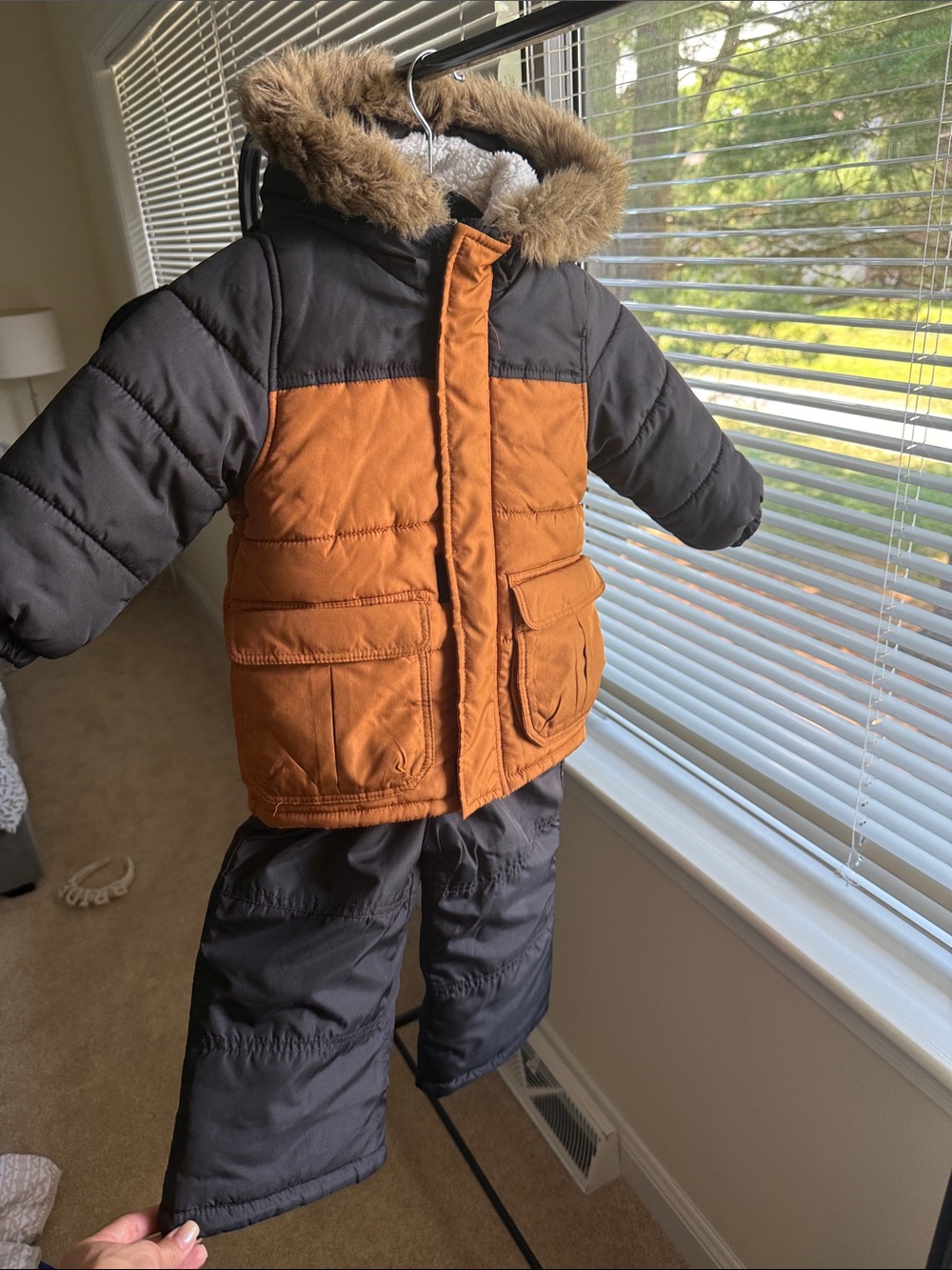 Carter's Brown and Cream Puffer Jacket with Sherpa Lining
